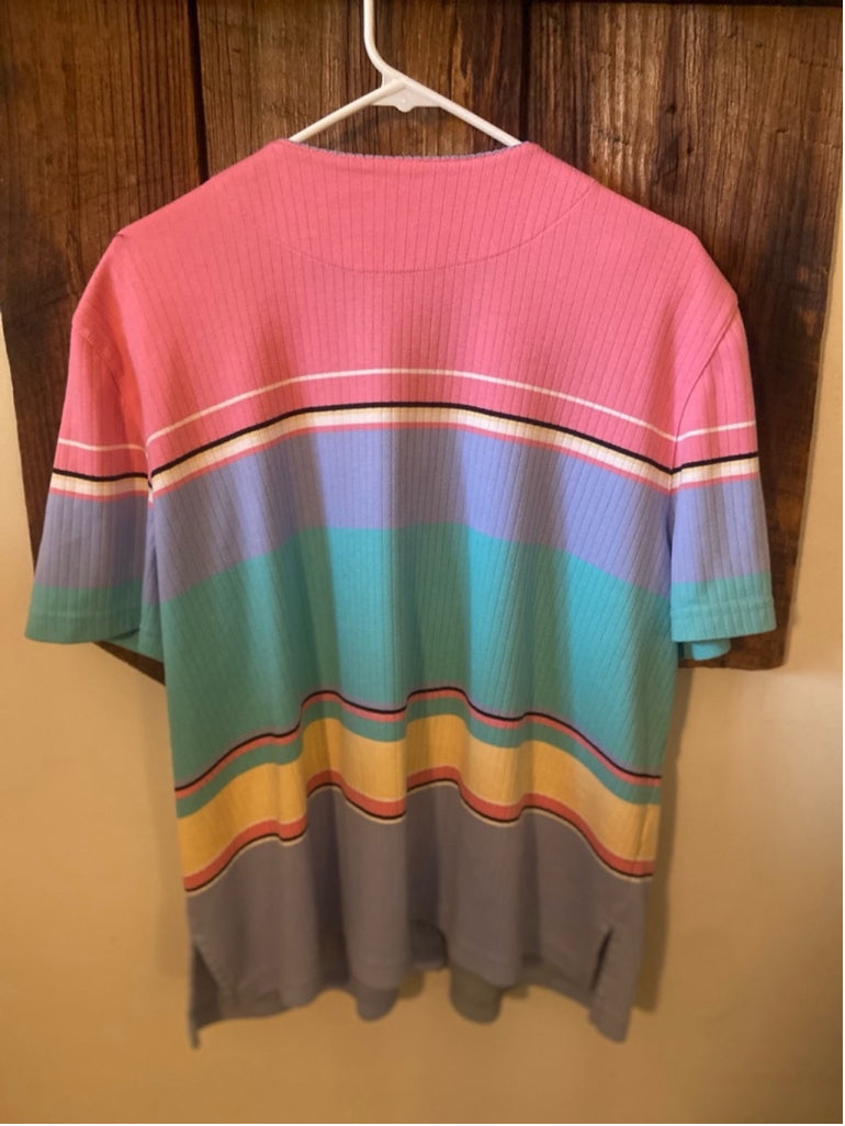 Women's Alfred Dunner Shirt XL Pink Multi Striped Button Up