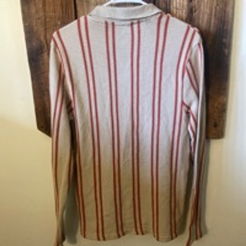 Men's Beige & Orange Striped Long Sleeve Shirt Size M