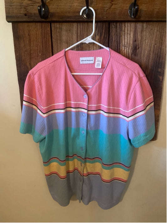 Women's Alfred Dunner Shirt XL Pink Multi Striped Button Up