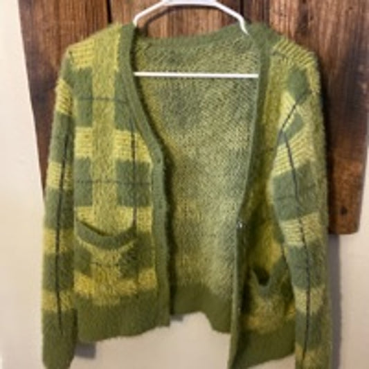 Women's Unbranded Green Plaid Cardigan Sweater Size S