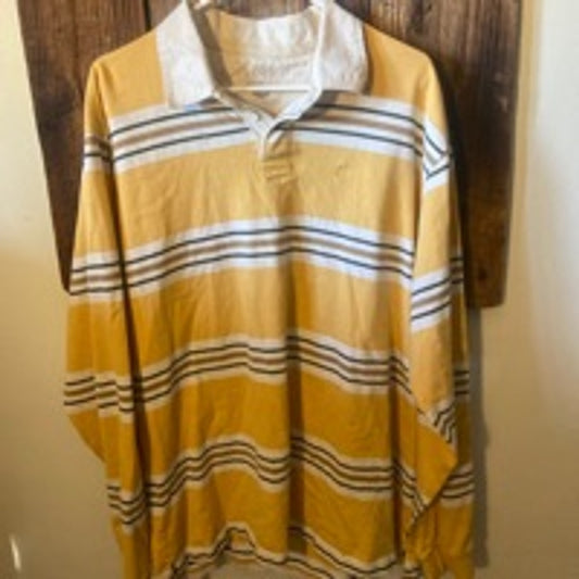 Men's Izod Rugby Shirt XL Yellow White Striped