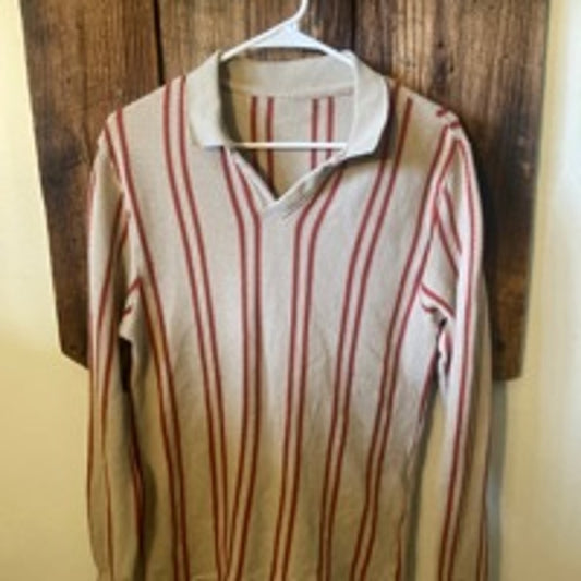 Men's Beige & Orange Striped Long Sleeve Shirt Size M