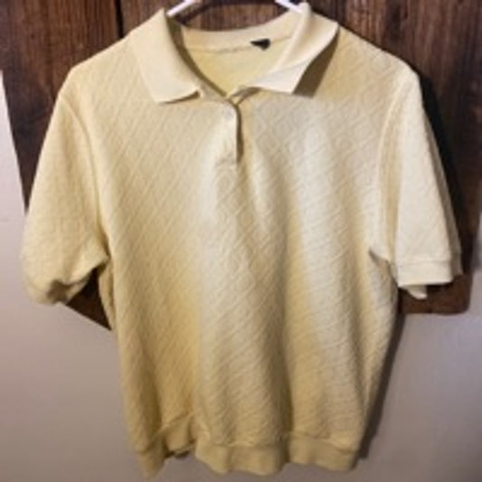 Men's CROPPED Textured Polo Shirt, Size M Yellow