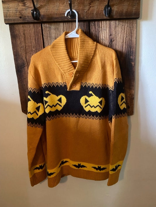 Men's Halloween Sweater - Size M - Orange & Black