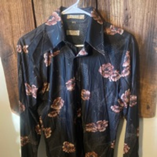 Vintage Men's Joseph Horne Shirt, Size M, Black & Pink Floral