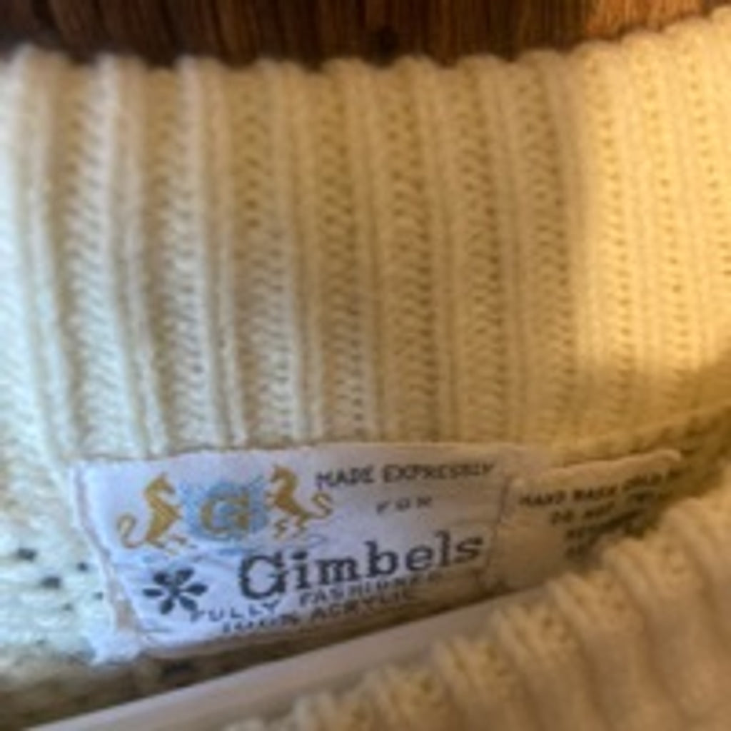 Vintage Gimbels Cream Cable Knit Sweater Size S