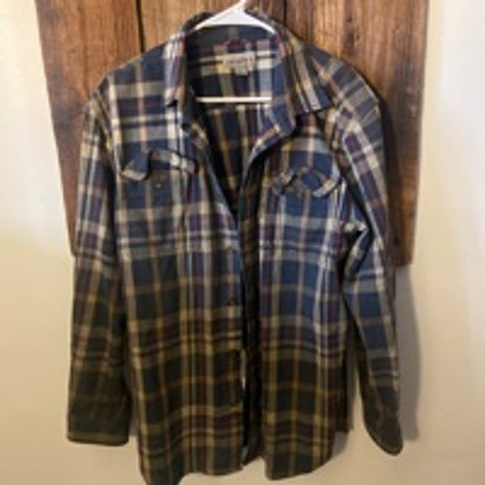 Men's Carhartt Plaid Button Up Shirt Size L Blue Tan